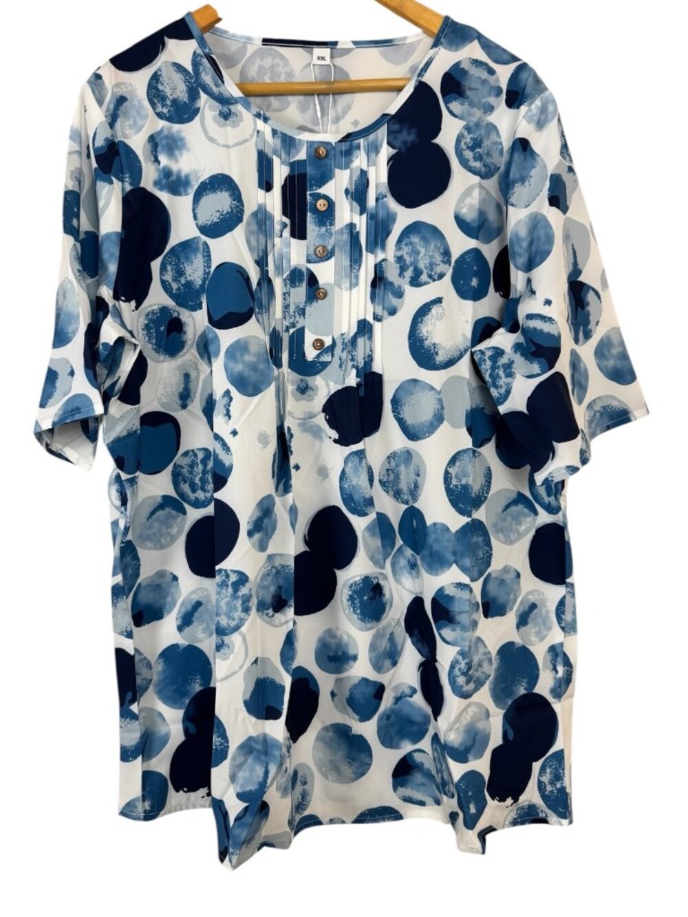 Made with Love NEW Blouse Blue White Women's XXL Office Lightweight Dots Circles